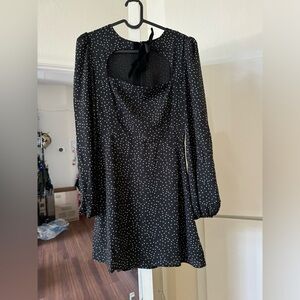 Long sleeve dot print mini dress